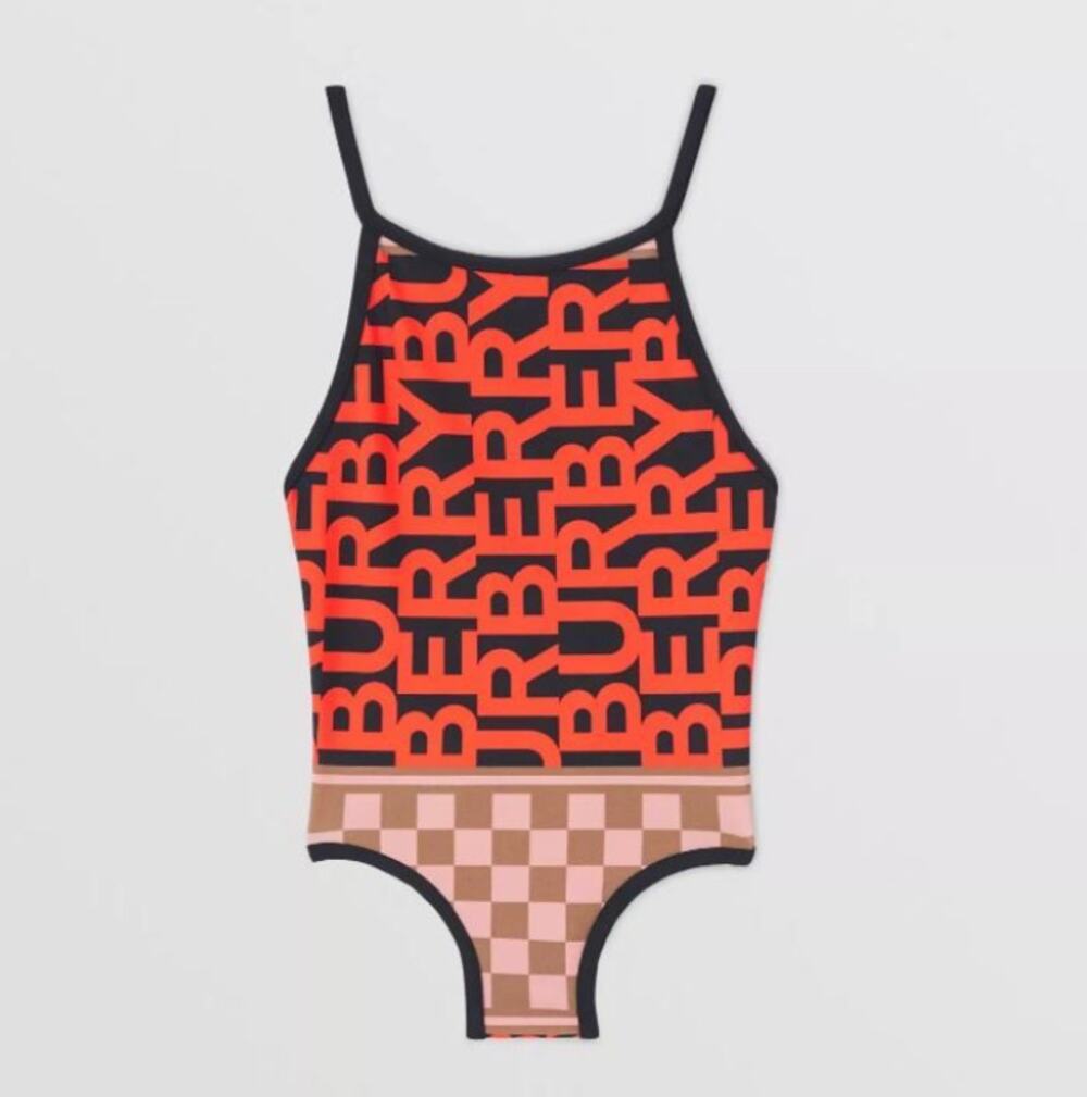 BURBERRY Girl's Sandie Logo One Piece Swimsuit Size 12 Youth Vermillion Red NWT